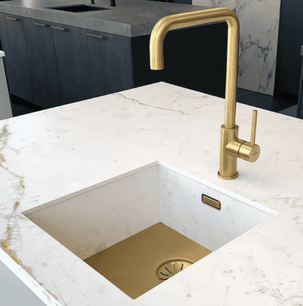 Lorreine 42WT-Gold Luxe Enkele Keukenspoelbak Goud 42 x 42 Speciaal Voor Inbouw In Stenen Blad Onderbouw