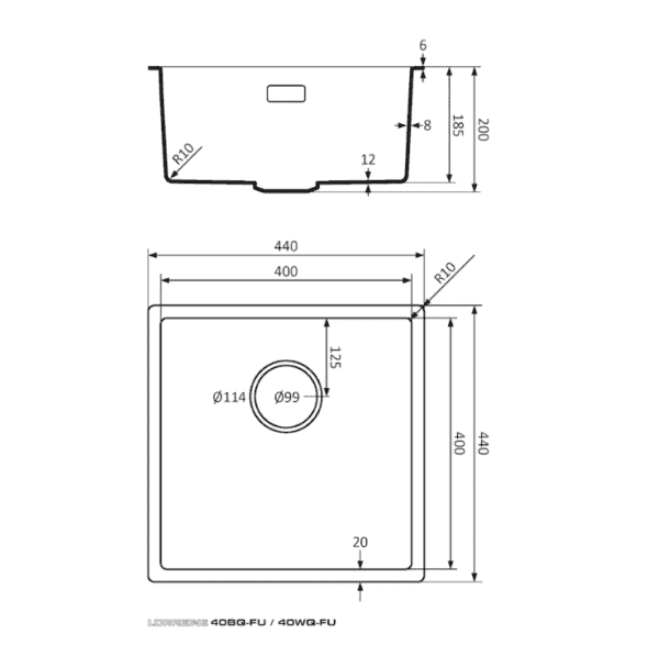 Lorreine 40WQ-FU Luxe Enkele Keukenspoelbak Graniet Wit Met Korfplug Wit 40 x 40 Vlakbouw Of Onderbouw