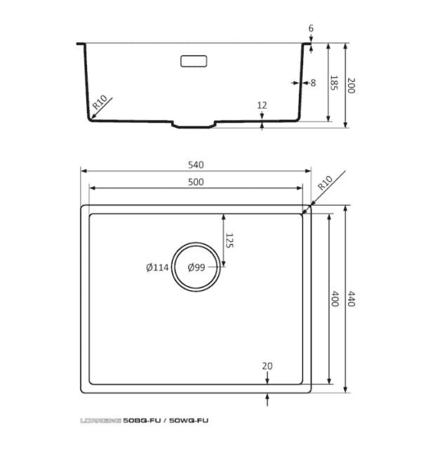 Lorreine 50WQ-FU Luxe Enkele Keukenspoelbak Graniet Wit Met Korfplug Wit 50 x 40 Vlakbouw Of Onderbouw