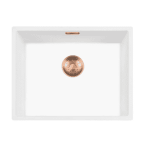 Lorreine 50WQ-FU-Copper Luxe Enkele Keukenspoelbak Graniet Wit Met Korfplug Copper 50 x 40 Vlakbouw Of Onderbouw
