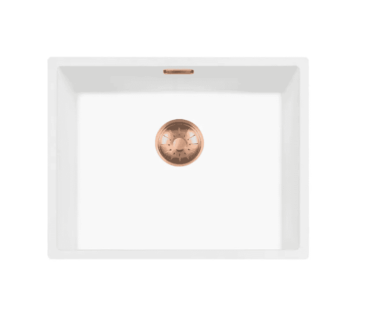 Lorreine 50WQ-FU-Copper Luxe Enkele Keukenspoelbak Graniet Wit Met Korfplug Copper 50 x 40 Vlakbouw Of Onderbouw