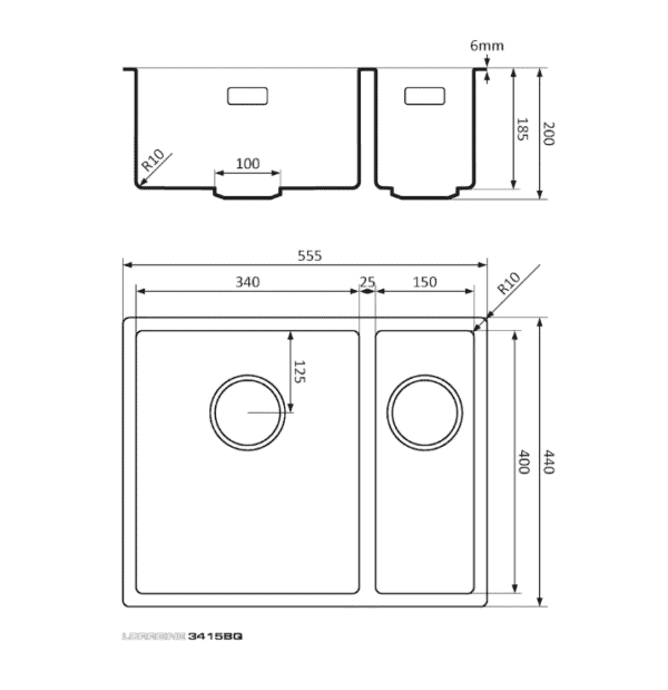 Lorreine 3415WQ-FU Luxe Anderhalve Keukenspoelbak Links Graniet Wit Met Korfplug Wit 34 x 40 + 15 x 40 Vlakbouw Of Onderbouw