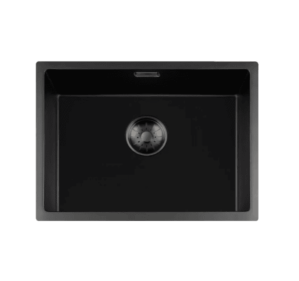 Lorreine 50BQ37-FU-Gunmetal Luxe Enkele Keukenspoelbak Graniet Zwart Met Korfplug Gun Metal 50 x 37 Vlakbouw Of Onderbouw
