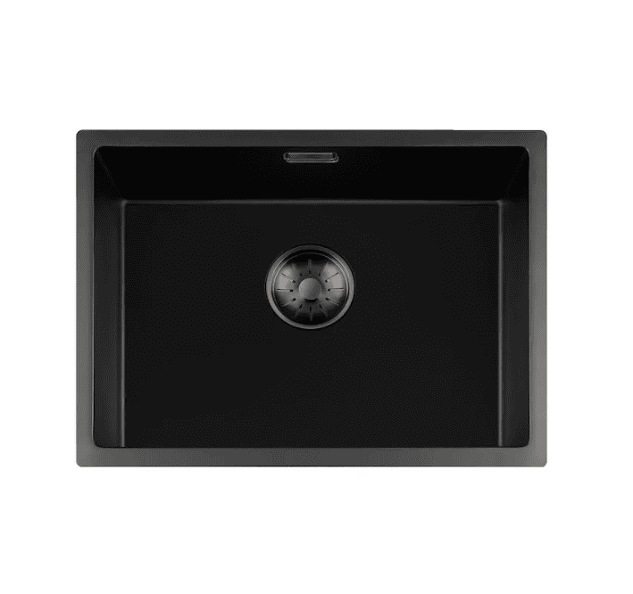 Lorreine 50BQ37-FU-Gunmetal Luxe Enkele Keukenspoelbak Graniet Zwart Met Korfplug Gun Metal 50 x 37 Vlakbouw Of Onderbouw