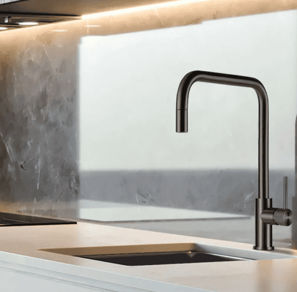 Lorreine Spey-Gunmetal Eenhendel Keukenmengkraan Gun Metal Met Uittrekbare Handdouche