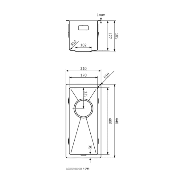 Lorreine 17R Enkele Keukenspoelbak RVS 17 x 40 Onderbouw - Vlakbouw - Opbouw
