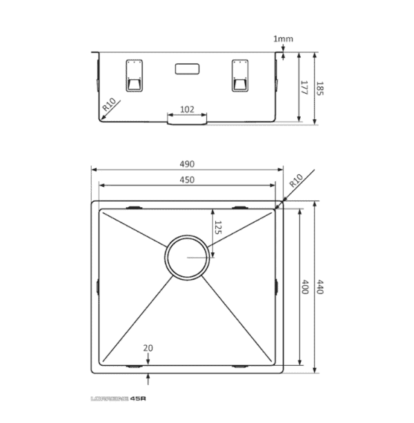 Lorreine 45R Enkele Keukenspoelbak RVS 45 x 40 Onderbouw - Vlakbouw - Opbouw
