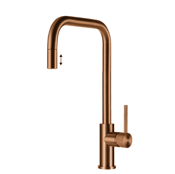 Lorreine Spey-Copper-XX Eenhendel Keukenmengkraan Met Luxe Hendel Copper Met Uittrekbare Handdouche